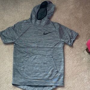 Nike Kids Heather Gray Short Sleeve Hoodie with Pocket